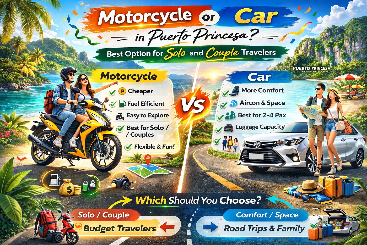 Motorcycle or Car in Puerto Princesa? Best Option for Solo and Couple Travelers